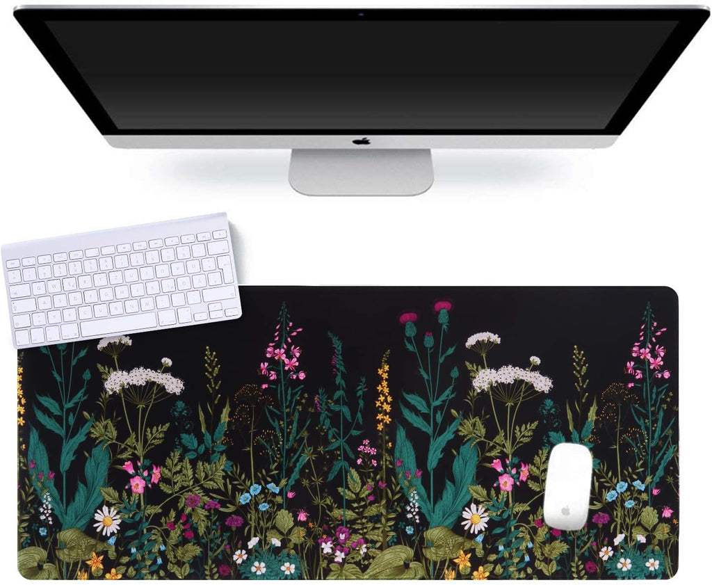 Desk Mat, Big Desk Pad, XXL Extended Gaming Mouse Pad, Large Mouse Pad for Desk Protector, Rubber Base Mousepad with Stitched Edges, Keyboard Mouse Mat for Work, Game, Office, Home - Weeds