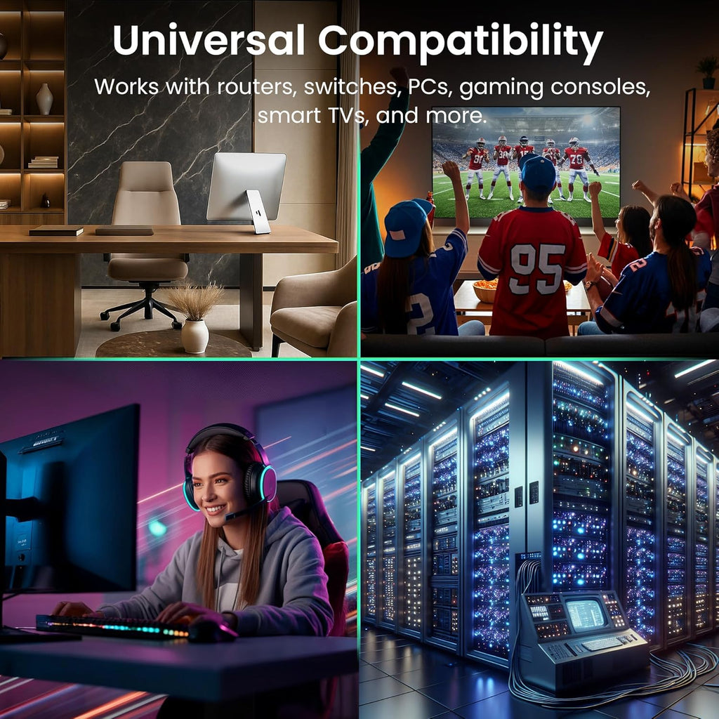 Cat 6 Ethernet Cable (10-Pack 10 Feet) Cat6 Network Patch, 10Gbps, RJ45, Snagless Cord, Gold-Plated Connectors, Internet for PC, TV, Tablet, Router, Printer, Servers, IT Data Center - Green