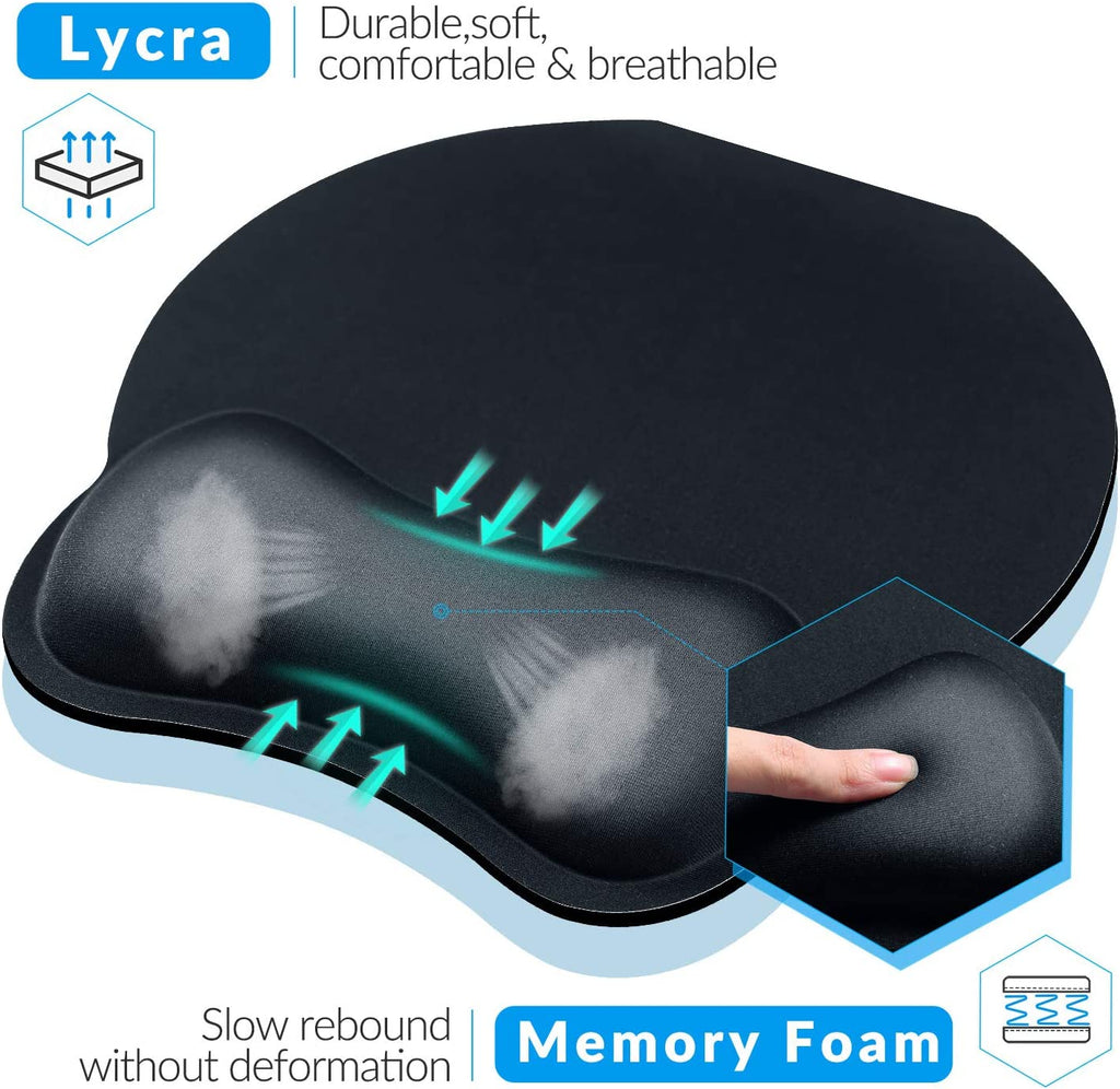 Mouse Pad Wrist Support [2 Pack], Upgrade Smooth Superfine Fibre Memory round Foam Ergonomic Mousepad with Nonslip Base for Laptop, Computer, Gaming, Office
