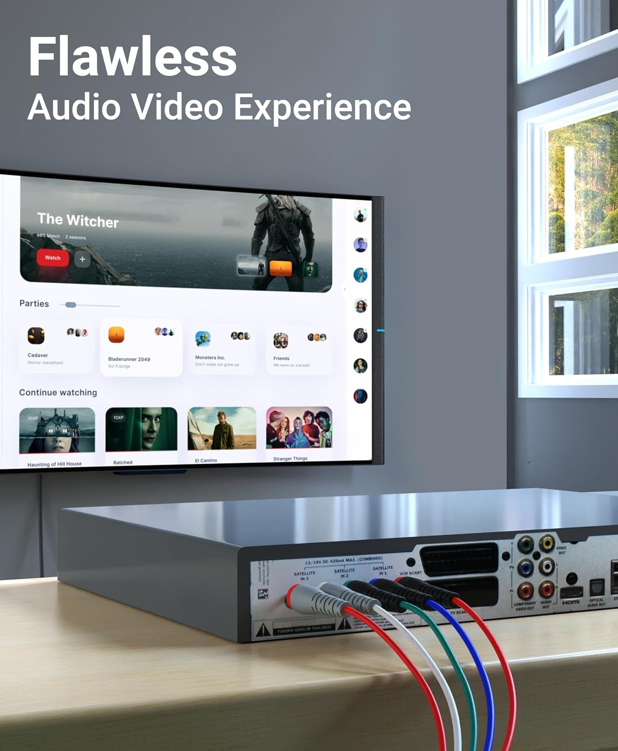 Component Video Cable with Audio (25FT, RCA- 5 Cable, Supports 1080I) - Compatible with DVD Players, VCR, Camcorder, Projector