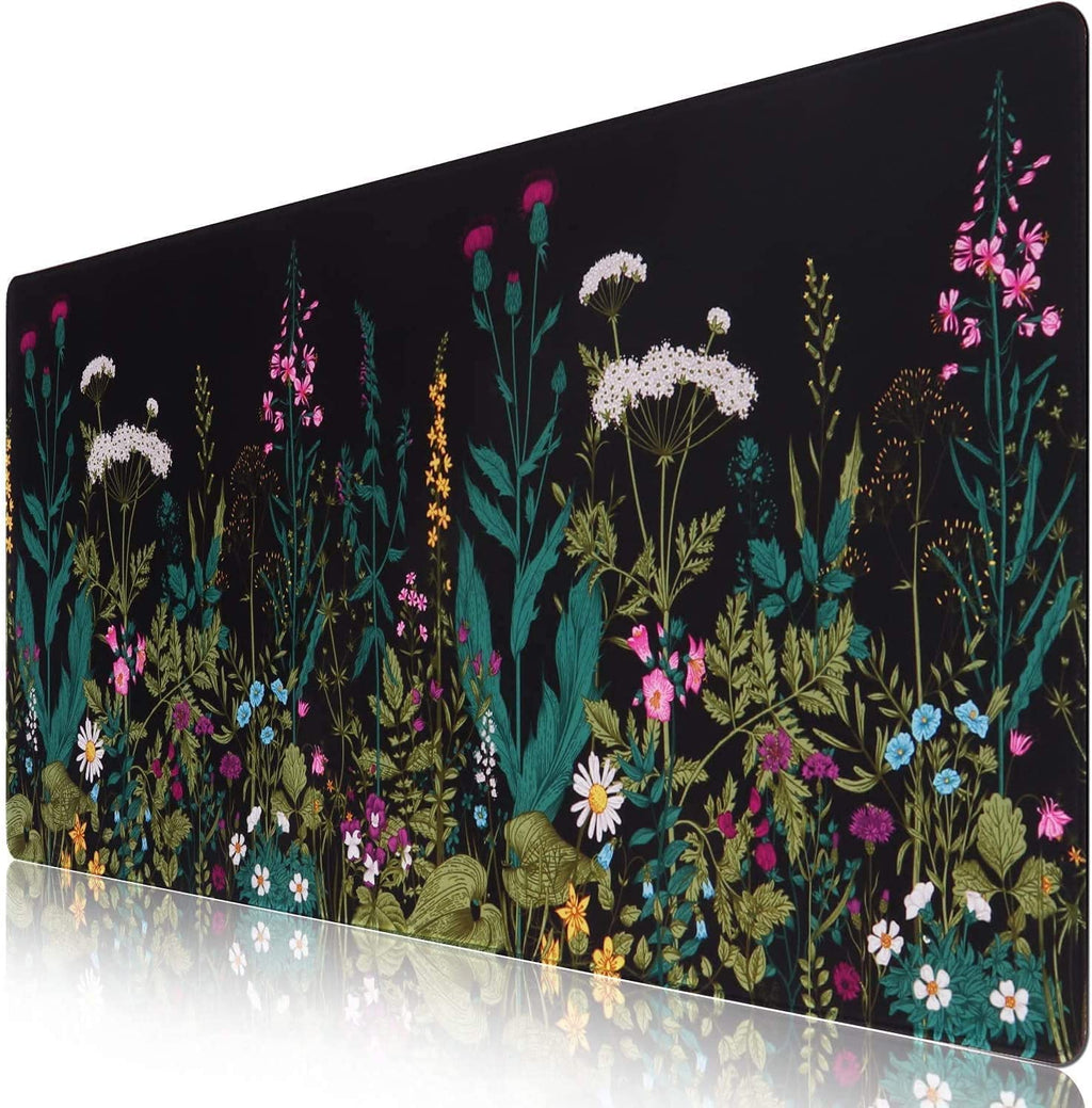 Desk Mat, Big Desk Pad, XXL Extended Gaming Mouse Pad, Large Mouse Pad for Desk Protector, Rubber Base Mousepad with Stitched Edges, Keyboard Mouse Mat for Work, Game, Office, Home - Weeds