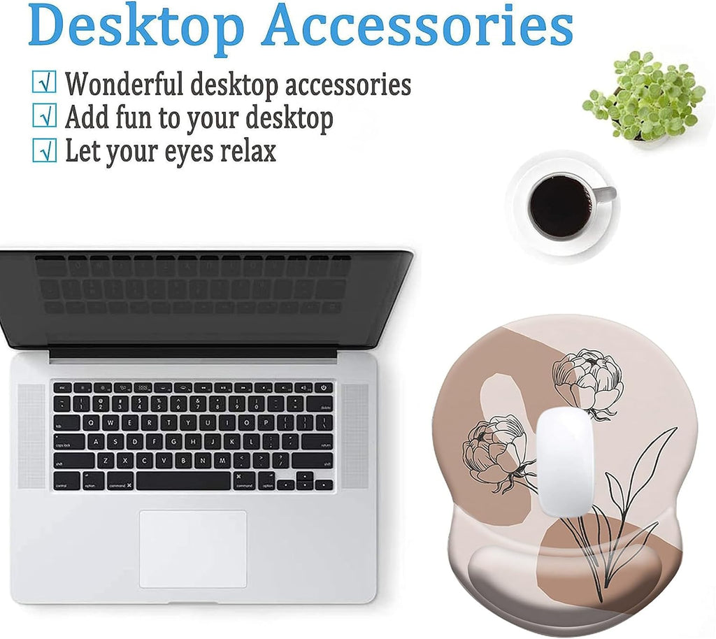 Mouse Pad, Mouse Pad Wrist Support, Ergonomic Gaming Mouse Pad, Pain Relief Comfort Wrist Rest Pad with Non-Slip PU Base for Gaming, Home, Office & Travel, Abstract Flower on Pink