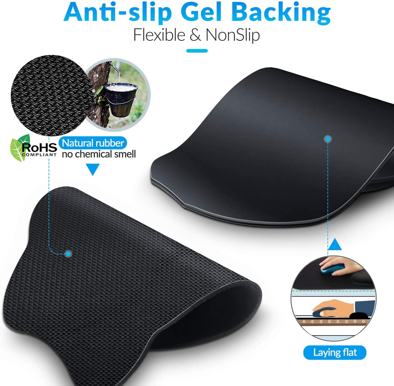 Mouse Pad Wrist Support [2 Pack], Upgrade Smooth Superfine Fibre Memory round Foam Ergonomic Mousepad with Nonslip Base for Laptop, Computer, Gaming, Office