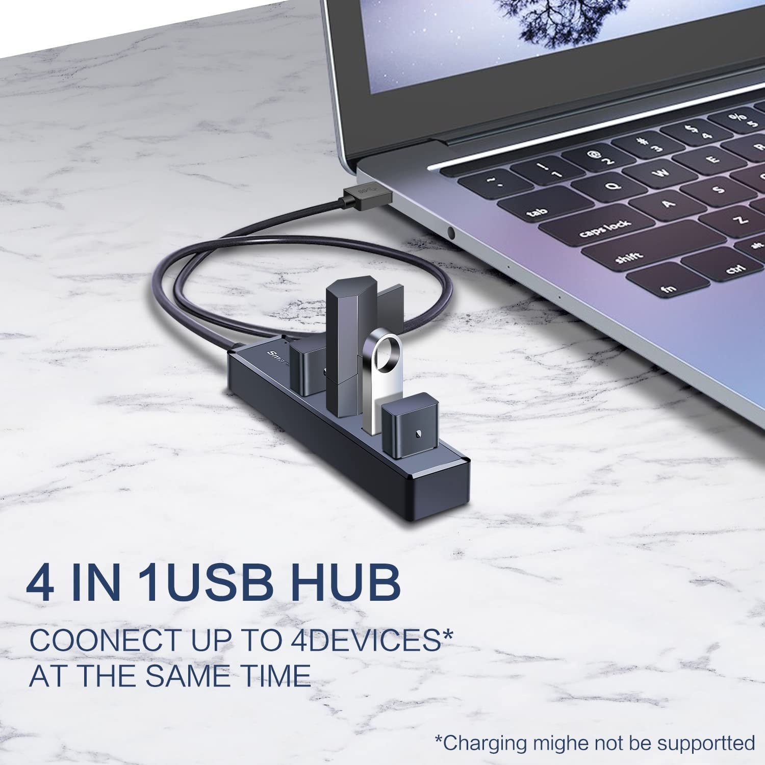 H302S USB 3.0 Hub, 4-Port USB Expander with 2Ft Long Cable, High-Speed Data Transfer, Compatible with Laptop, PC, Mac, Printer, External HDD