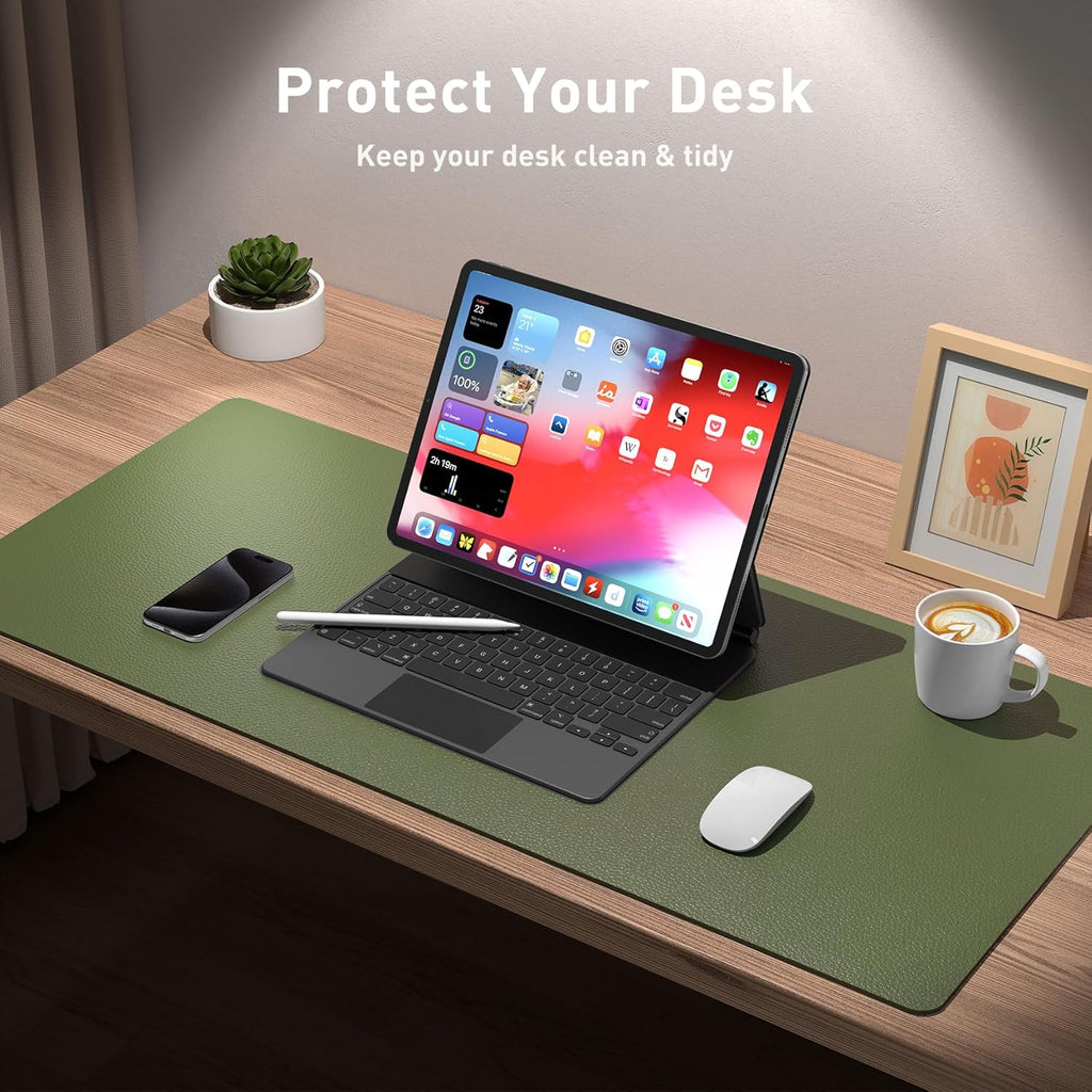 Leather Desk Pad Protector, Mouse Pad, Office Desk Mat, Non-Slip PU Leather Desk Blotter, Laptop Desk Pad, Waterproof Desk Writing Pad for Office and Home (31.5" X 15.7",Olive Green)