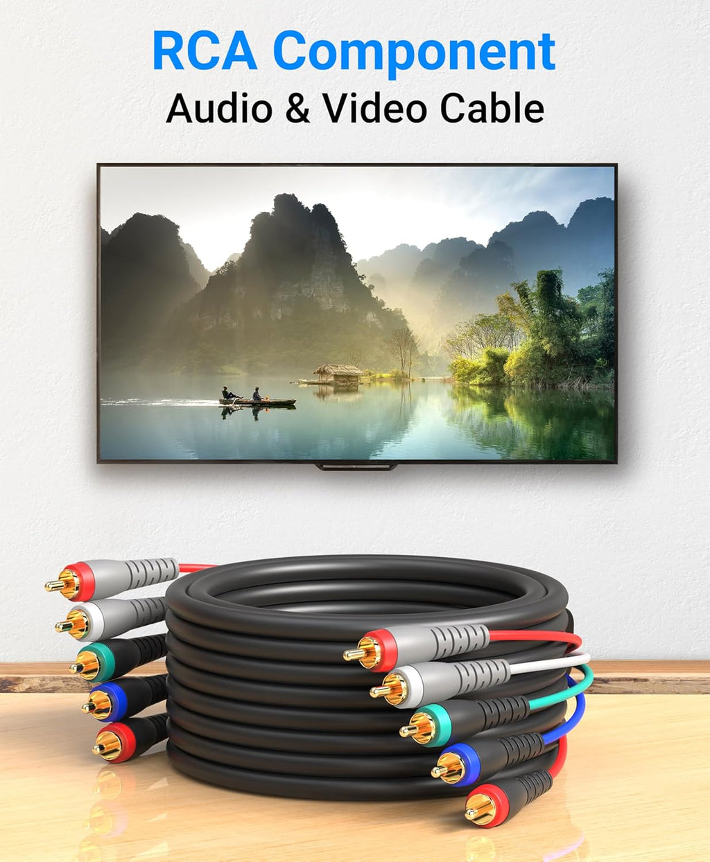 Component Video Cable with Audio (25FT, RCA- 5 Cable, Supports 1080I) - Compatible with DVD Players, VCR, Camcorder, Projector
