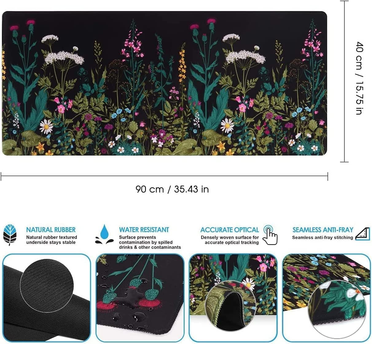 Desk Mat, Big Desk Pad, XXL Extended Gaming Mouse Pad, Large Mouse Pad for Desk Protector, Rubber Base Mousepad with Stitched Edges, Keyboard Mouse Mat for Work, Game, Office, Home - Weeds