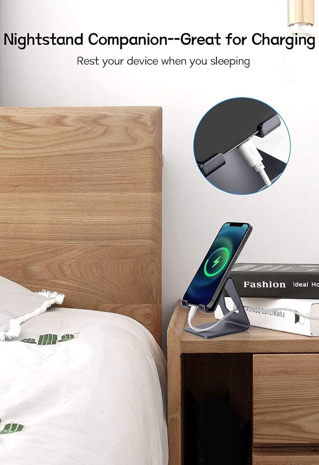 Cell Phone Stand Desk Phone Holder - Aluminum Mobile Phone Cradle Dock for Iphone 15 14 13 12 Pro 11 X Xs Max 8 7 6 6S plus SE 5 Samsung All Smart Phones, Dark Gray