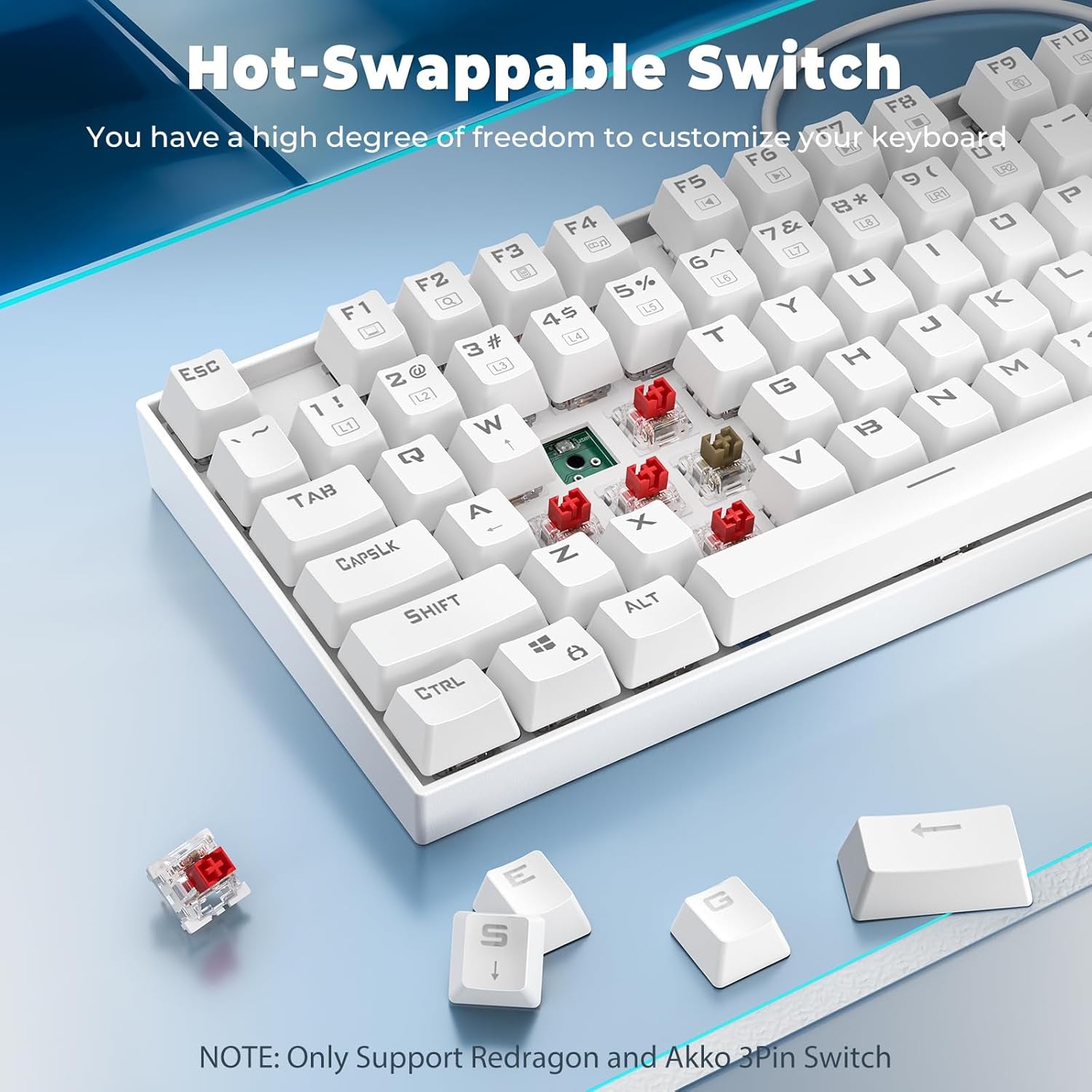 K552 Mechanical Gaming Keyboard 60% Compact 87 Key Kumara Wired Cherry MX Blue Switches Equivalent for Windows PC Gamers (RGB Backlit White)