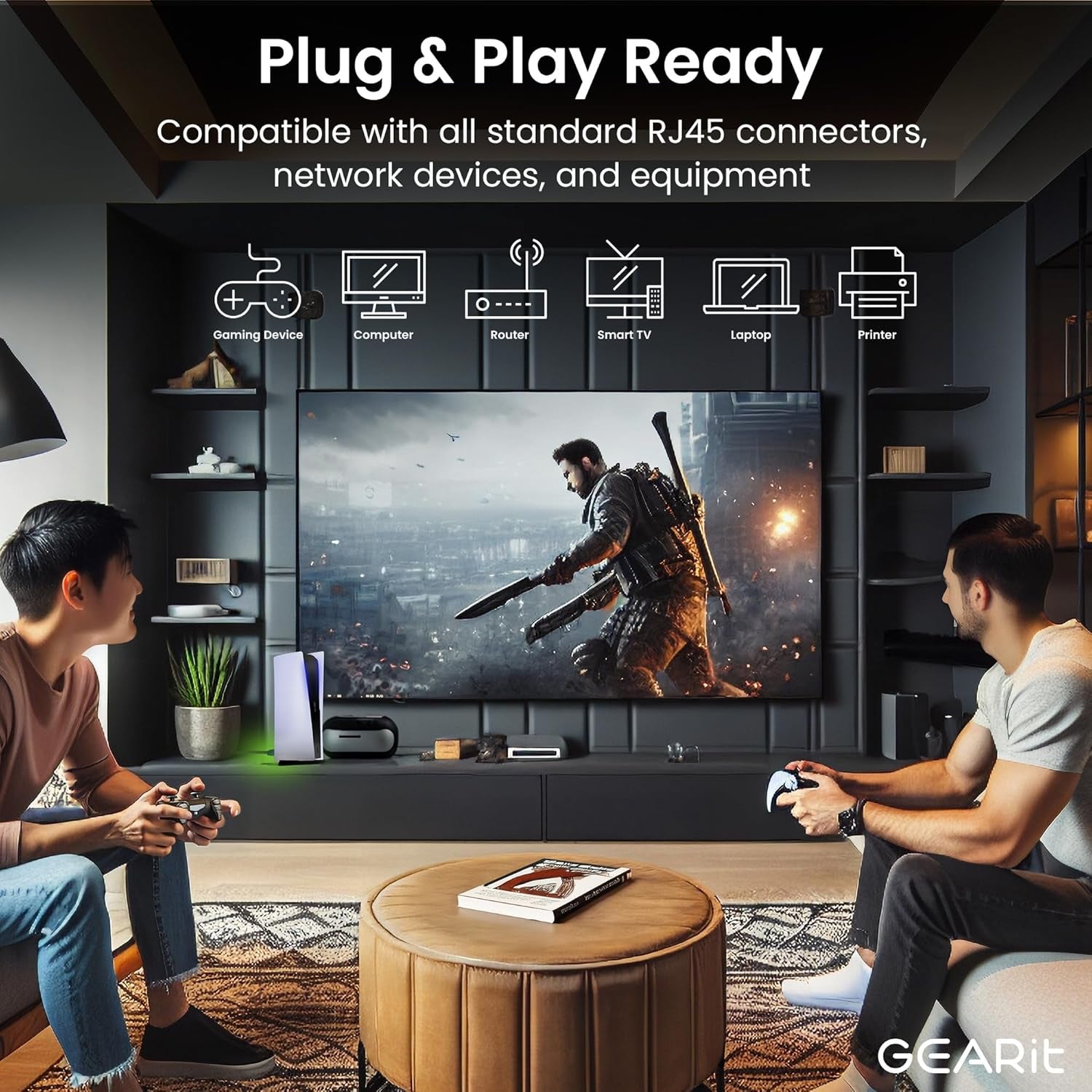 Cat 6 Ethernet Cable (10-Pack 10 Feet) Cat6 Network Patch, 10Gbps, RJ45, Snagless Cord, Gold-Plated Connectors, Internet for PC, TV, Tablet, Router, Printer, Servers, IT Data Center - Green