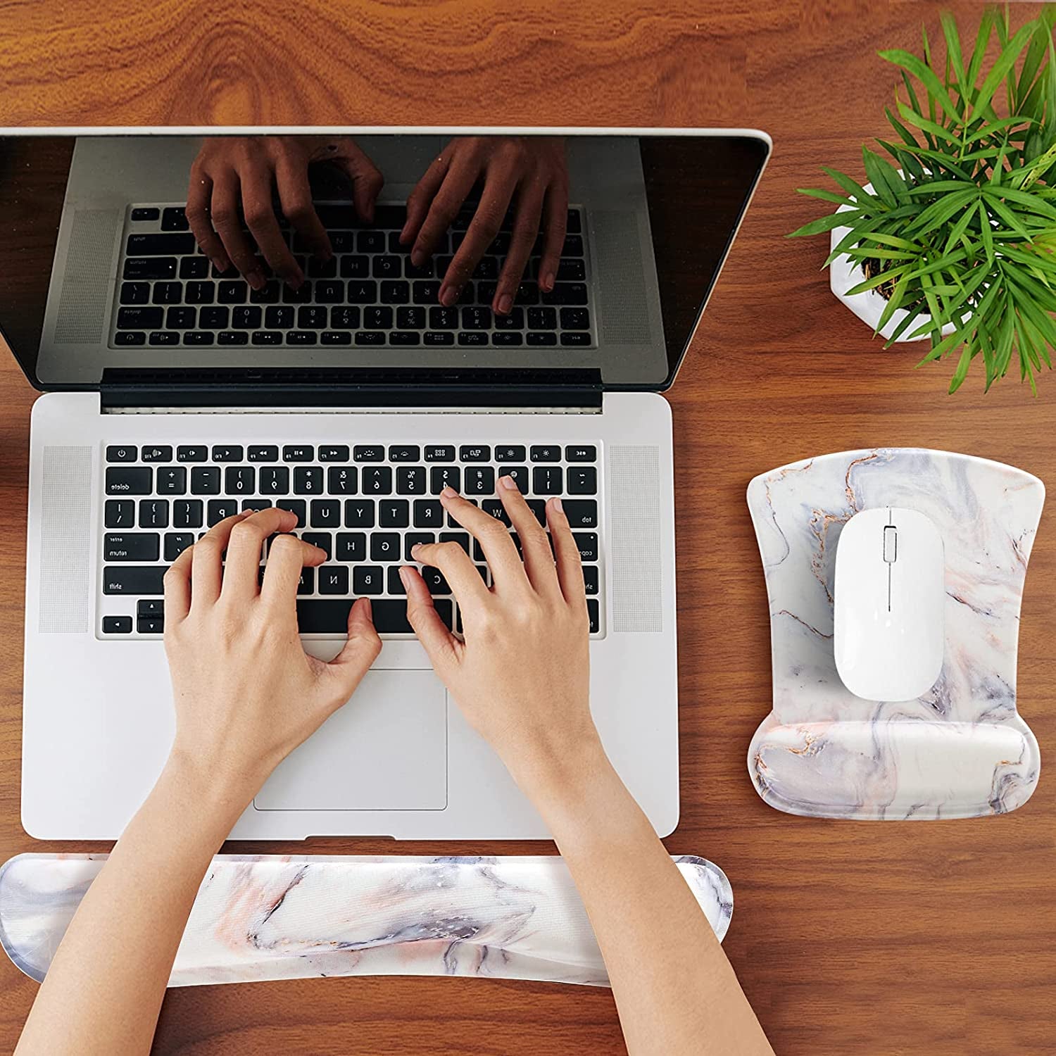 Keyboard Wrist Rest Pad and Mouse Wrist Rest Support Mouse Pad Set,Sturdy & Comfortable & Lightweight for Easy Typing & Pain Relief-Ergonomic Support (Marble)